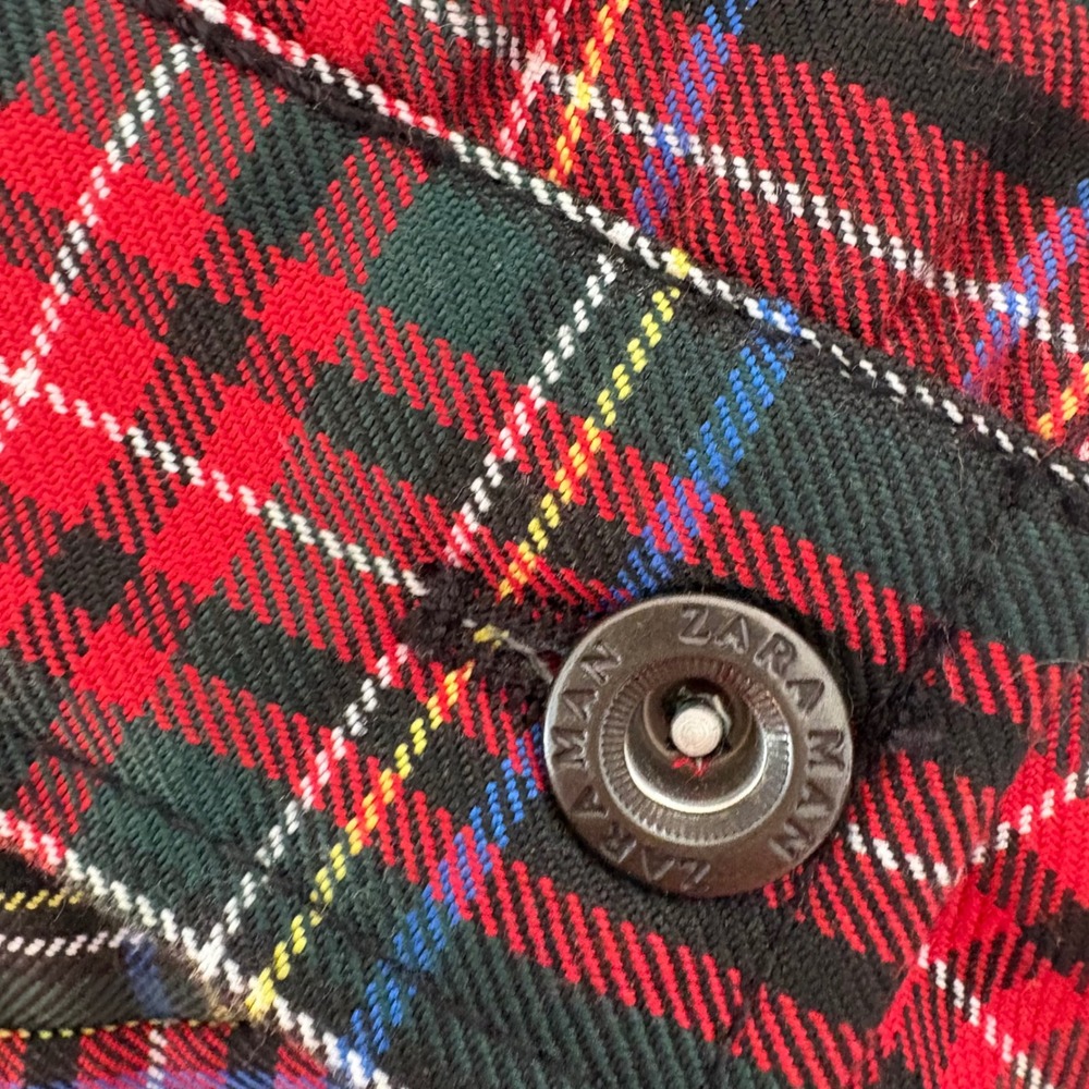 Zara Man Plaid Jacket Mens Red Tartan Flannel Button Up Lined Shirt Jacket Large - Picture 7 of 9